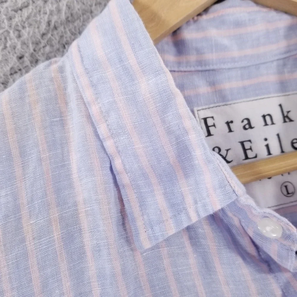 Frank & Eileen Shirt Mens Large Blue Pink Striped Linen Button Down Italian